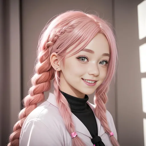 Prompt: Capture a precise, professional-grade in the highest possible quality photography of a magical girl with pink hair

She has pink hair styled in two exquisite braid, with red highlights, tied with kawaii hairpins. She have grey eyes. She has a few freckles on her nose, and large, bright eyes. She is in an idol pose, smiling to the camera. She have one eye closed winking at the camera. 

cat ears, 

heavenly beauty, 128k, 50mm, f/1. 4, high detail, sharp focus, perfect anatomy, highly detailed, detailed and high quality background, oil painting, digital painting, Trending on artstation, UHD, 128K, quality, Big Eyes, artgerm, highest quality stylized character concept masterpiece, award winning digital 3d, hyper-realistic, intricate, 128K, UHD, HDR, image of a gorgeous, beautiful, dirty, highly detailed face, hyper-realistic facial features, cinematic 3D volumetric, illustration by Marc Simonetti, Carne Griffiths, Conrad Roset, 3D anime girl, Full HD render + immense detail + dramatic lighting + well lit + fine | ultra - detailed realism, full body art, lighting, high - quality, engraved, ((photorealistic)), ((hyperrealistic)),  ((perfect eyes)), ((perfect skin)), ((perfect hair))

highly detailed, detailed and high quality background, oil painting, digital painting, Trending on artstation , UHD, 128K, quality, Big Eyes, artgerm, highest quality stylized character concept masterpiece, award winning digital 3d, hyper-realistic, intricate, 128K, UHD, HDR, image of a gorgeous, beautiful, dirty, highly detailed face, hyper-realistic facial features, cinematic 3D volumetric