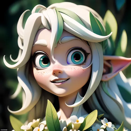 Prompt: ((full body)), white with blonde highlights, elf ears, Heterochromia green eyes, light freckles, keyhole swimsuit outfit, ethereal, royal vibe, huge smile, happy, infantile, wild hair, highly detailed, detailed and high quality background, oil painting, digital painting, Trending on artstation , UHD, 128K,  quality, Big Eyes, artgerm, highest quality stylized character concept masterpiece, award winning digital 3d, hyper-realistic, intricate, 128K, UHD, HDR, image of a gorgeous, beautiful, dirty, highly detailed face, hyper-realistic facial features, cinematic 3D volumetric