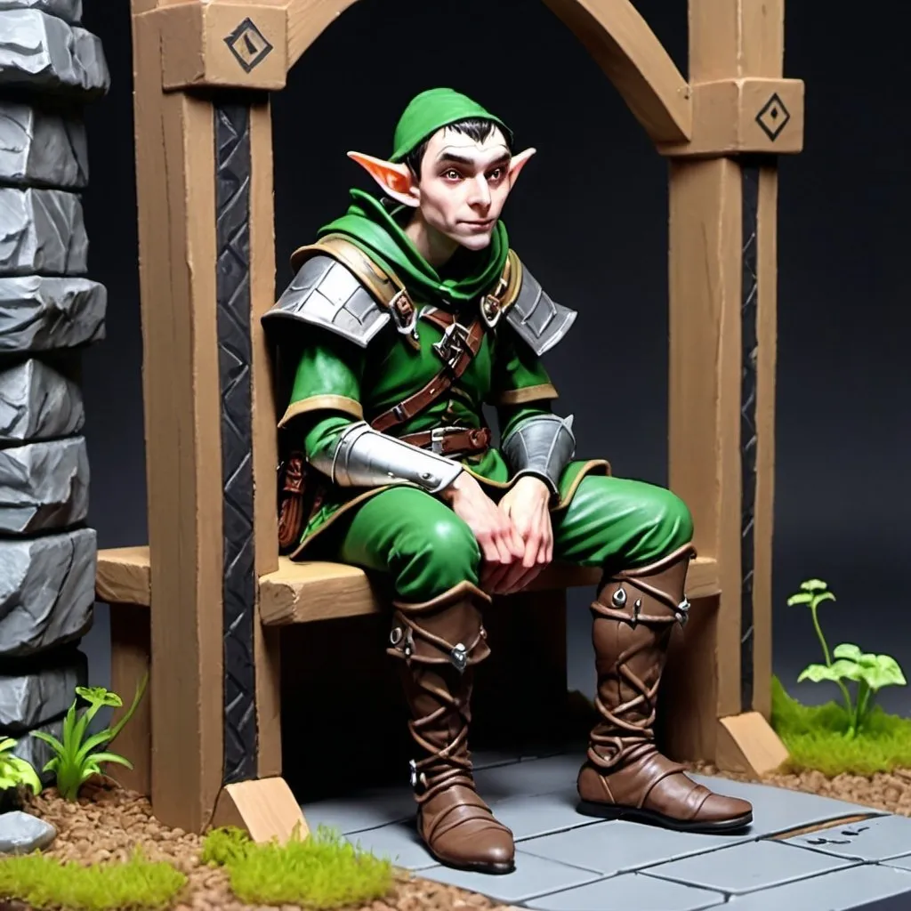 Prompt: D&D bored elf guard at his post