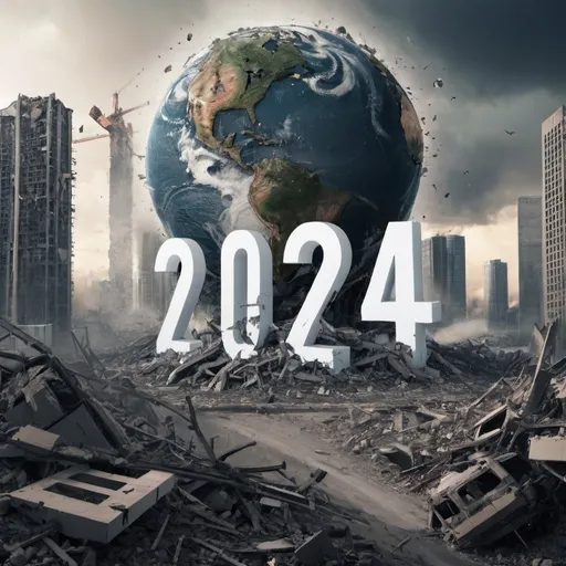 Prompt: destruction of the world because of AI with 2024 written in the picture