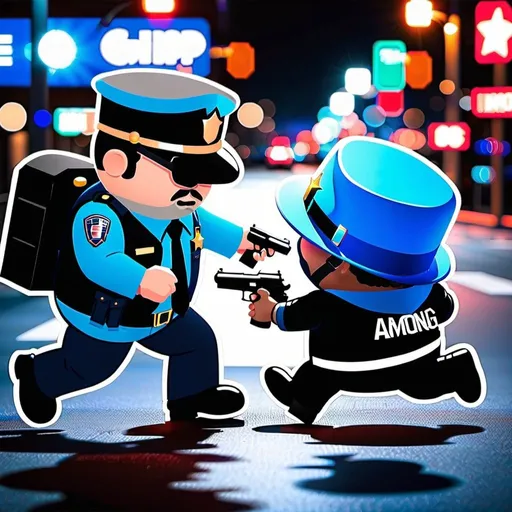 Prompt: Among us imposter murdering a cop