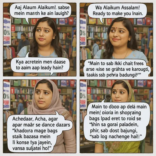 Prompt: Acha, funny video ke liye chahiye 2 minute ka bazar interview prompt? Yeh lo, mazaak masti wala style:

---

**Interviewer:** Assalamu Alaikum! Aaj hum bazar mein sabse funny ladki ko dhoondh rahe hain, kya aap ready hain?
**Candidate:** Wa Alaikum Assalam! Ready to make you laugh!

**Interviewer:** Achha, batao, agar aap bazar mein ek din ke liye boss ban jao to sabse pehla kaam kya karogi?
**Candidate:** (Funny jawab, jaise) "Main to sabki chaat free kar dungi, taaki sab khush ho jaayein!"

**Interviewer:** Wah! Aur agar aapke paas ek magic stick hoti, to bazar mein kya badalti?
**Candidate:** "Main to sab ki shopping bags aise kar deti ki woh hamesha halka ho jayein, varna thak jate hain!"

**Interviewer:** Mazedaar! Agar aap bazar mein kisi se jhagda karna pad jaye to kaise suljhati ho?
**Candidate:** "Main to dono ko chai pila deti hoon, phir sab dost ban jaate hain!"

**Interviewer:** Achha, agar aapko bazar mein dance karna ho to konsa gaana bajaogi?
**Candidate:** "Bazar mein to ‘Billo Rani’ gaana bajaungi, sab log nachenge!"

**Interviewer:** Shukriya, aapki hasi ne bazar ki thakan door kar di!

---

Is tarah ke fun questions se aap ek mazahiya video bana sakte ho. Agar chaho to main funny dialogues aur situations bhi bana ke doon! Kaisa laga?
