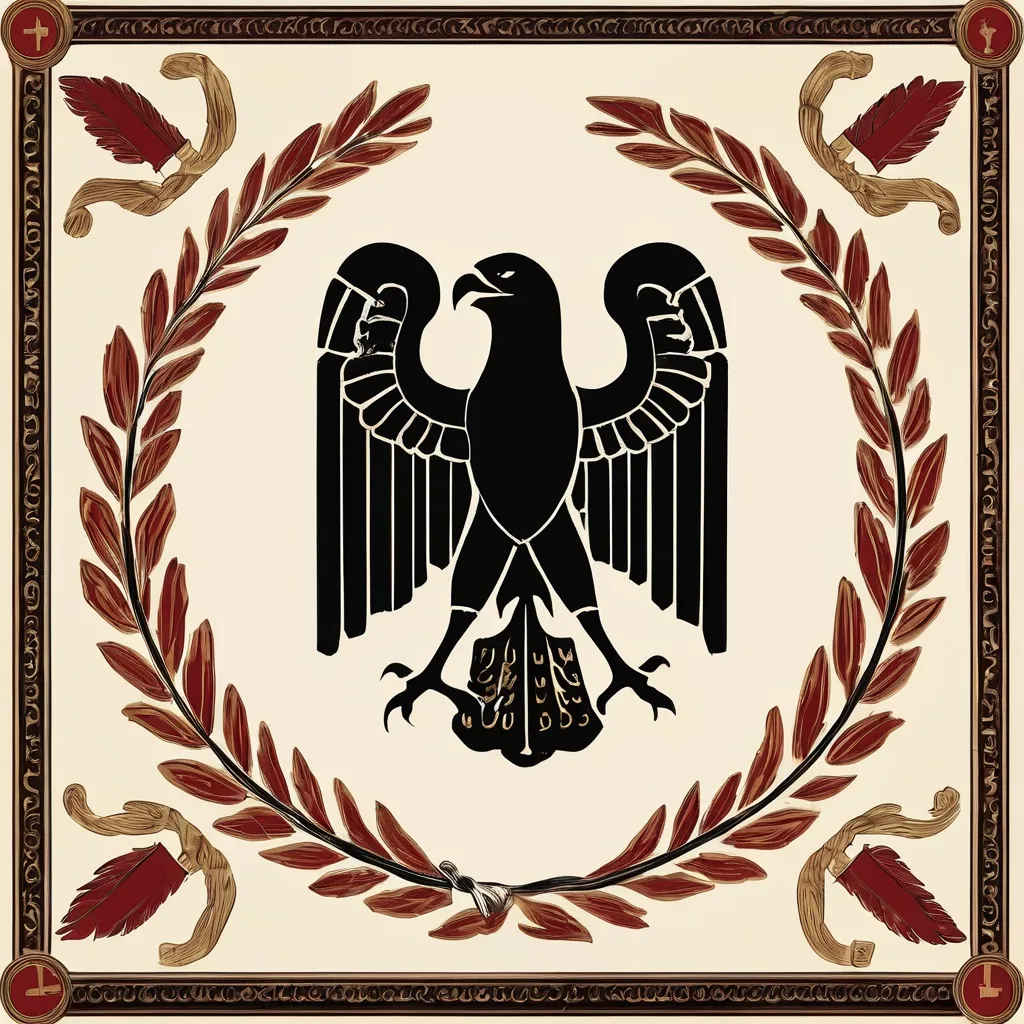 Prompt: Roman era flag. Our symbol is the Aquila. Roman influences behind the flag.do spartan things