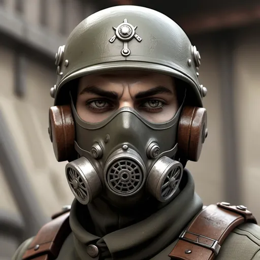 Prompt: Dieselpunk generic soldier with face mask 