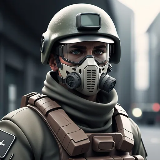 Prompt: Sci-fi generic german soldier with face mask 