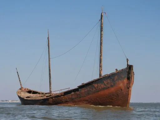 Prompt:  Prince,  sword in the keel of the Tohani vessel aground in Sulina. On the bow write Tohani. Rusty command 