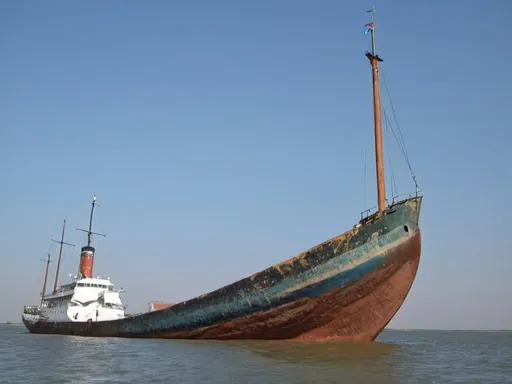 Prompt: The Romanian Nicolae Prince,  want to be remembered for the melted sword in the keel of the Tohani vessel aground in Sulina. On the bow write Tohani. The photo source not to be modified
