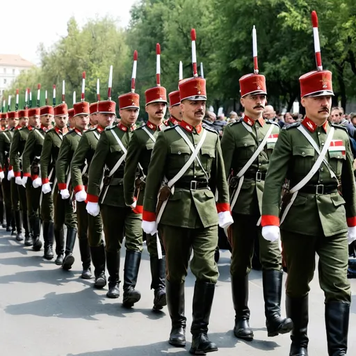 Prompt: typical hungarian soldiers marching