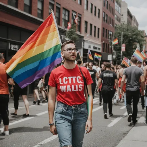 Prompt: lgbtq activist in typical lgbtq environment