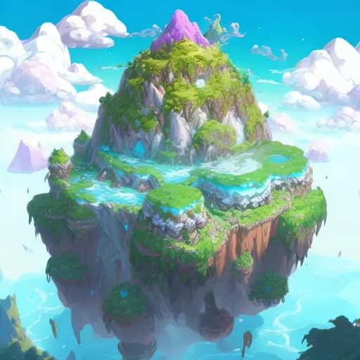 Prompt:  Floating island with a dragon surround it