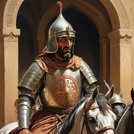 Prompt: Saladin riding with elite Saracen cavalry, meeting King Baldwin VI, medieval oil painting, Saracen knights in the background, high quality, realistic, medieval, detailed armor, intense expressions, majestic horses, historical, epic battle scene, warm tones, dramatic lighting

Make saladin an Arabian themed king 