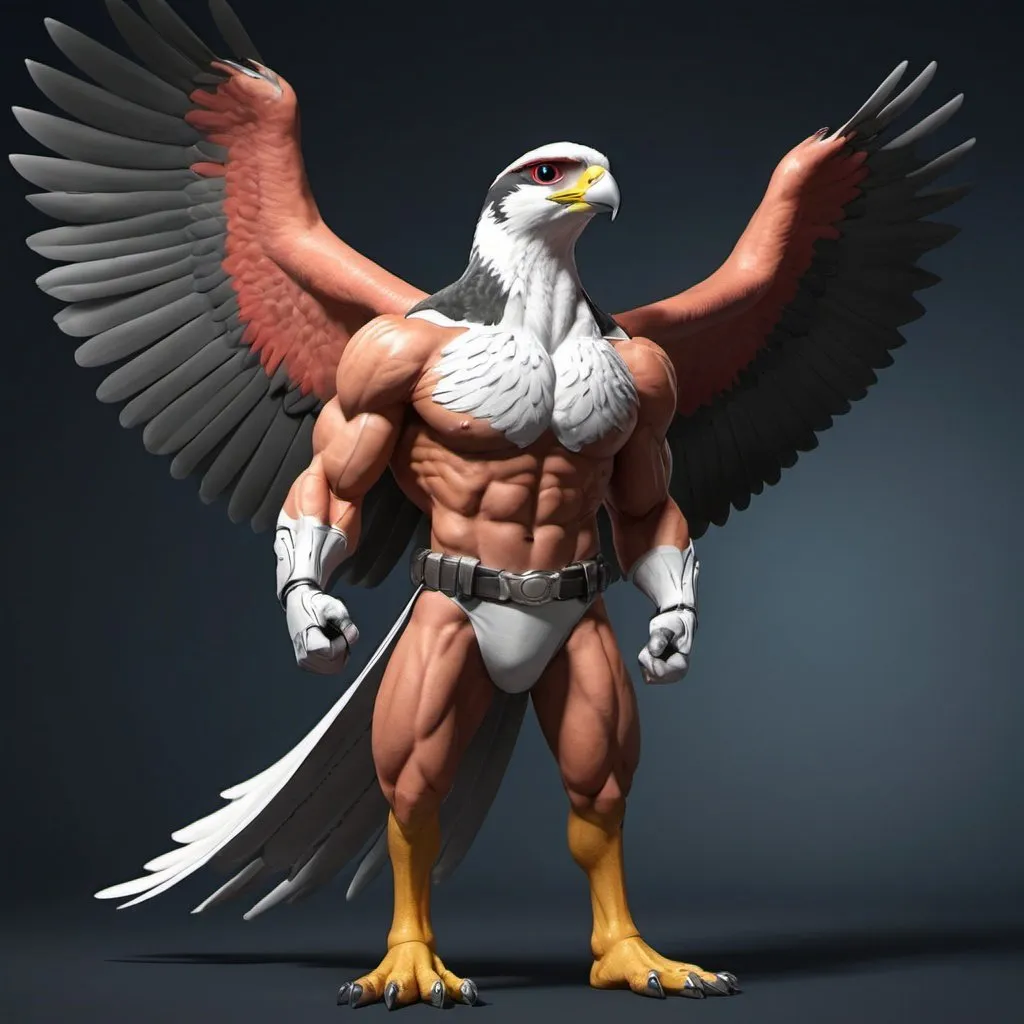 Prompt: create a superfalcon with muscles
