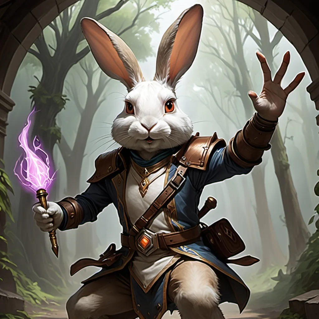 Prompt: In MTG. A rabbit planeswalker that can tap a rabbit you control to tap a creature an opponent controls and put a stun counter on it.