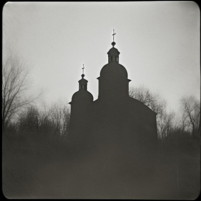 Prompt: film grain, monochrome, 1959, creepy old photo, Ukraine