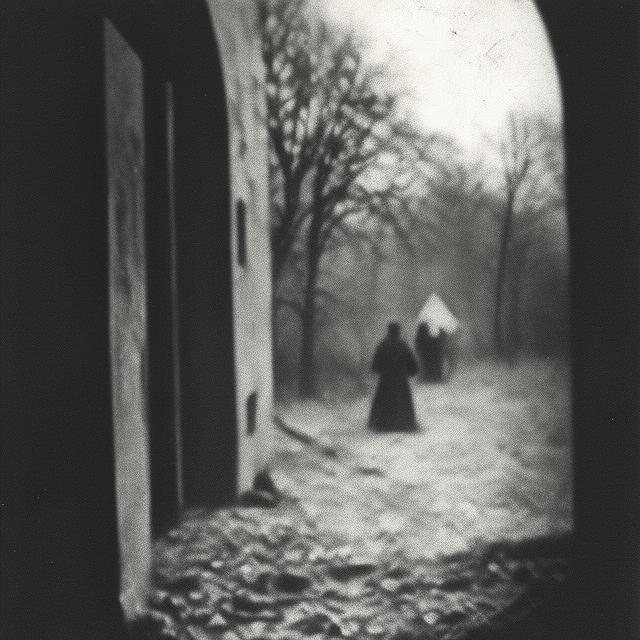 Prompt: film grain, monochrome, 1959, creepy old photo, Ukraine