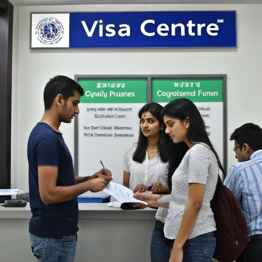 Prompt: applying in for visa in visa centre
