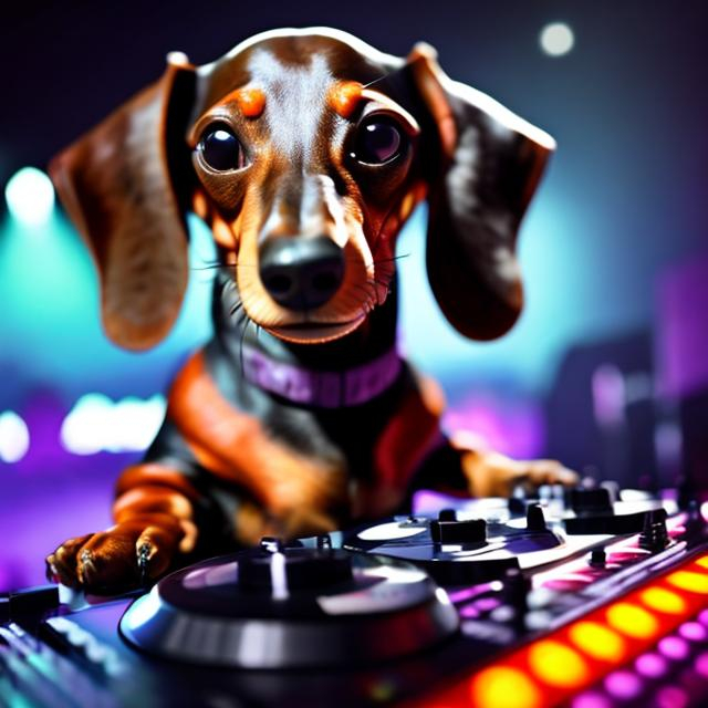 Prompt: Realistic dachshund as a DJ