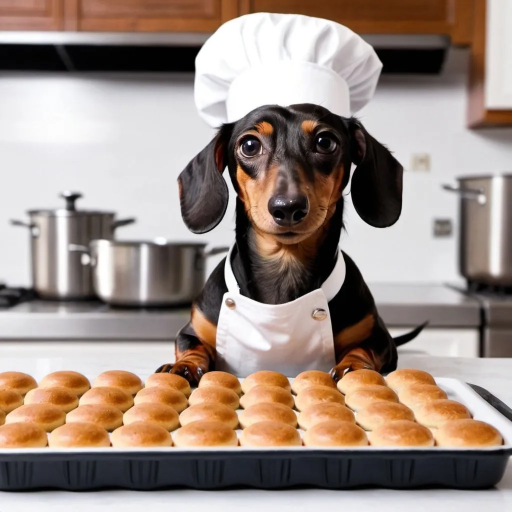 Prompt: A dachshund being a baker 