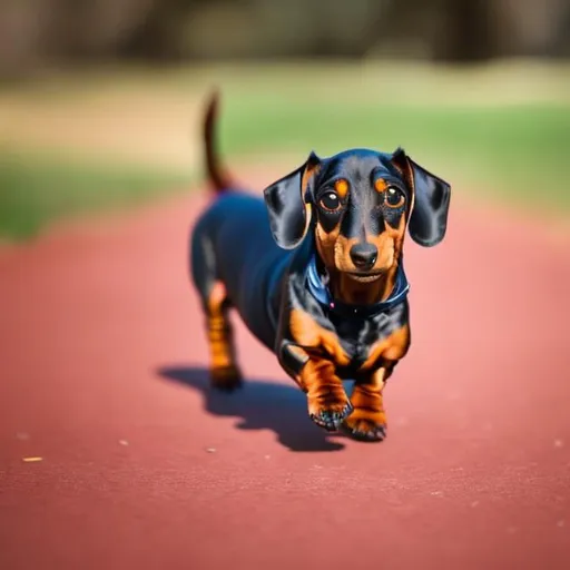 Prompt: a dachshund walking  and the background is Australia Sydney [ high quality background ]