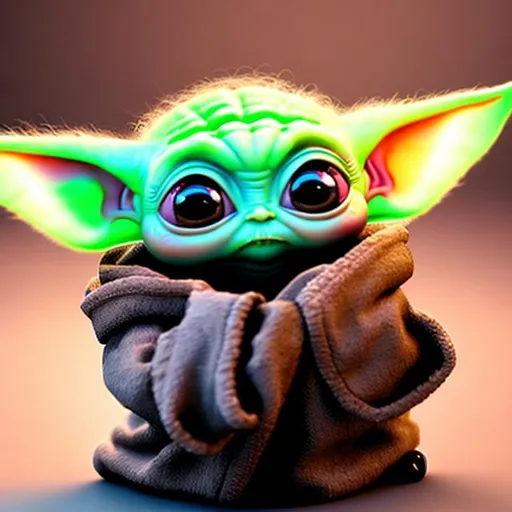Prompt: baby yoda with a light saver 