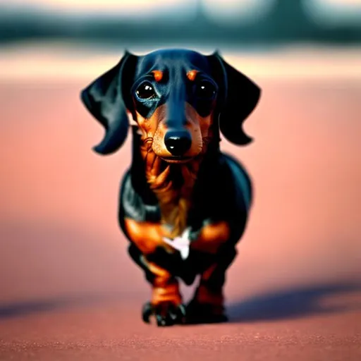 Prompt: a dachshund walking  and the background is Australia Sydney [ high quality background ]