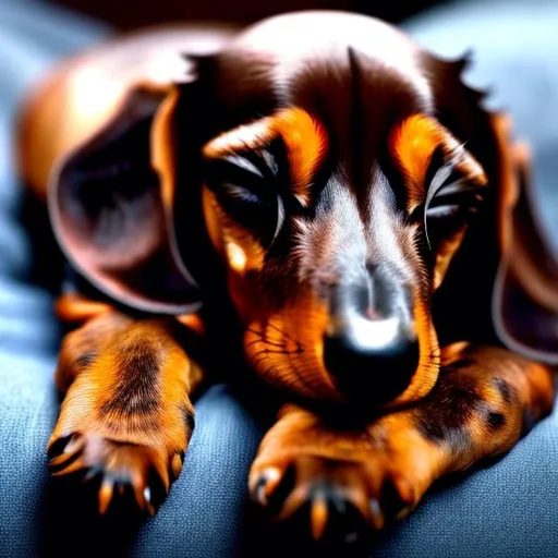 Prompt: a dachshund sleeping