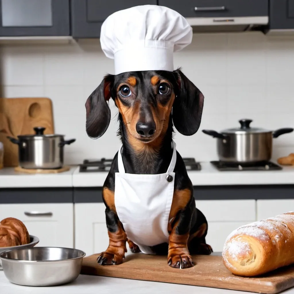 Prompt: A dachshund being a baker 