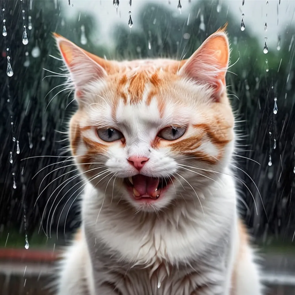 Prompt: Sad cat crying în rain meow meow meow meow