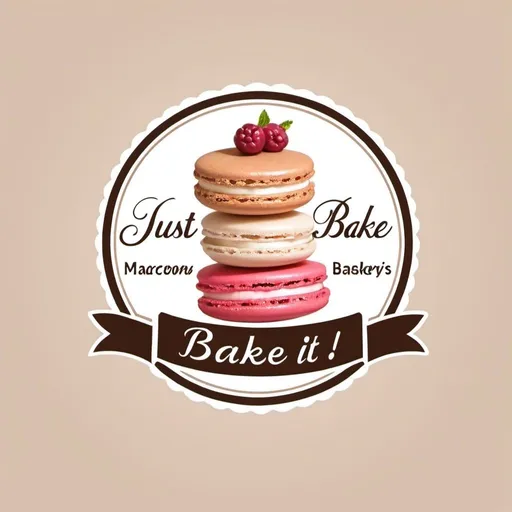 Prompt: Hi, please draw a logo for a small home bakery that bakes macarons, cantuccini, cheesecakes and is called Just bake it!
