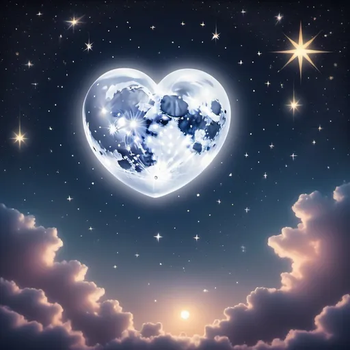 Prompt: heart moon with twinkling stars in the background