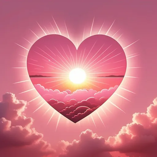 Prompt: cute heart sun with cute pink sky in background realistic