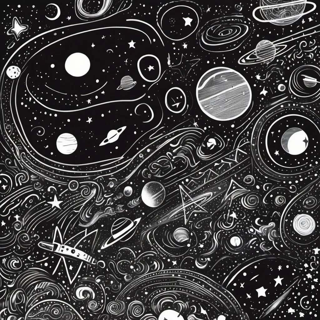 Prompt: Doodle, black and white, space, stars