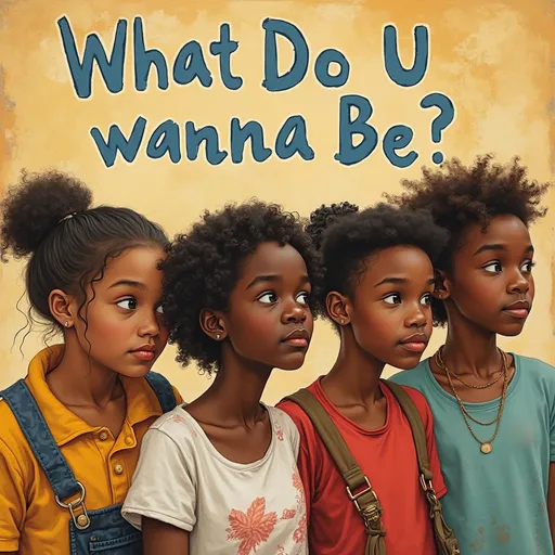 Prompt: Book cover with African teenagers with title "What Do U wanna Be" 