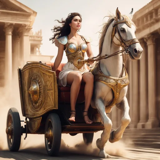 Prompt: A beautiful woman driving a chariot. 