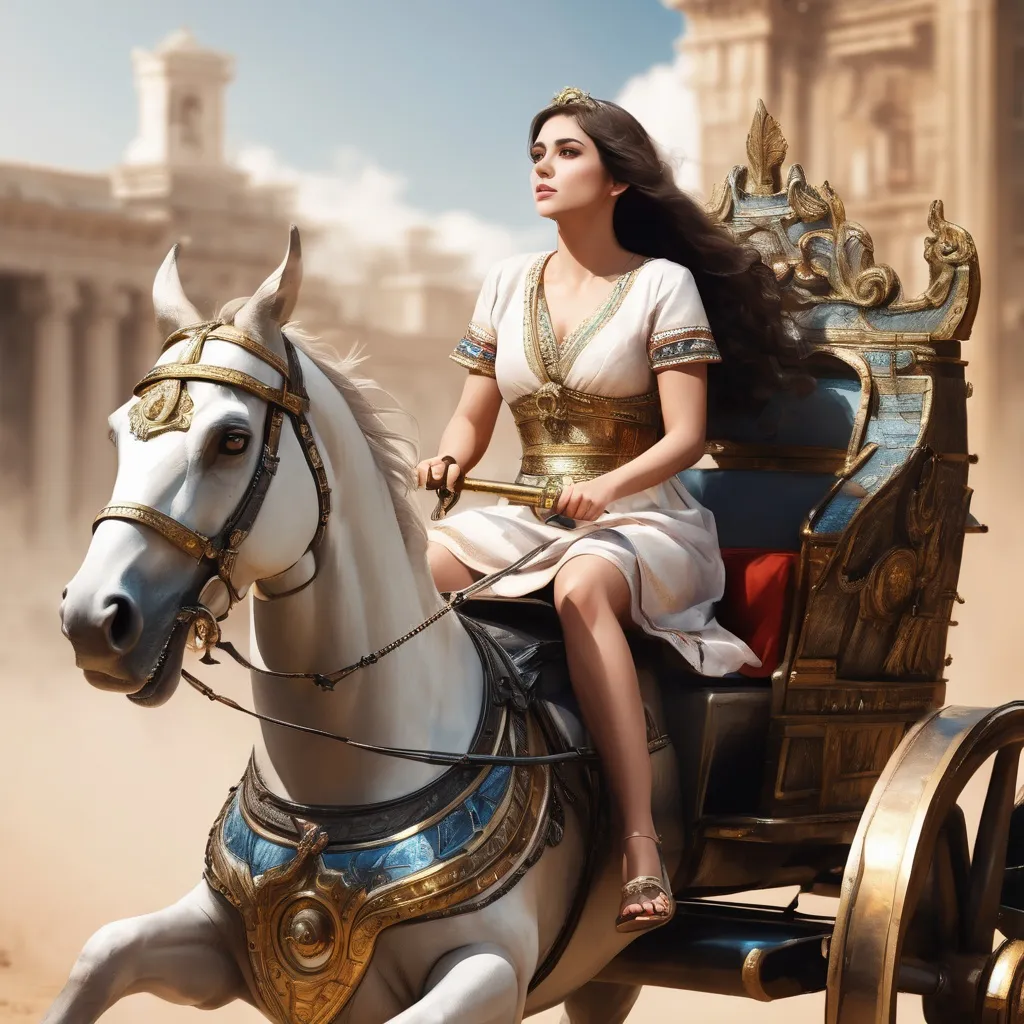 Prompt: A beautiful woman driving a chariot. 