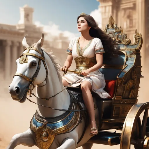 Prompt: A beautiful woman driving a chariot. 