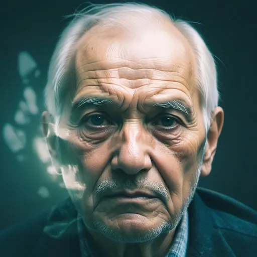 Prompt: Old Mens Face, Double Exposure style