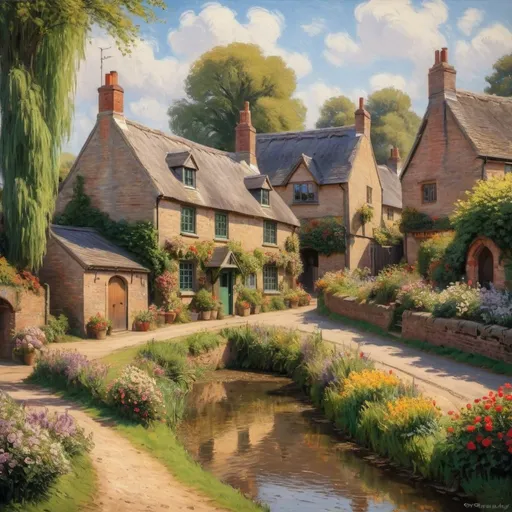 Prompt: a romantic village in England, style monet