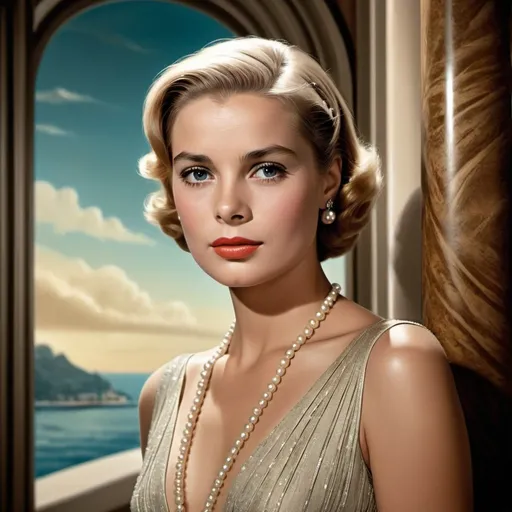 Prompt: Art deco portrait of actress Grace Kelly Epic cinematic brilliant stunning intricate meticulously detailed dramatic atmospheric maximalist digital matte painting