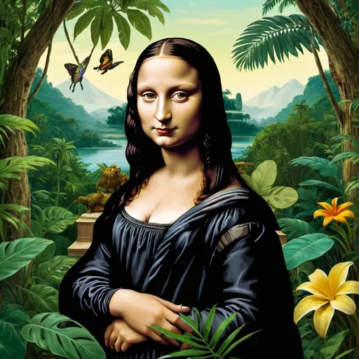 Prompt: mona lisa in the jungle