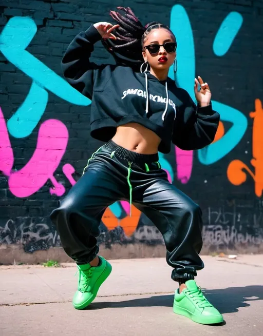 Prompt: image of a girl dancing in the style of hip hop