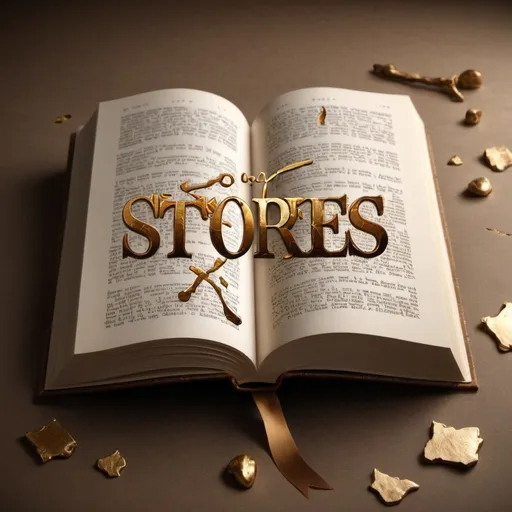 Prompt: Create a Title "Book of
                         Stories" in an writen Font. In gold brown color with cracks in png