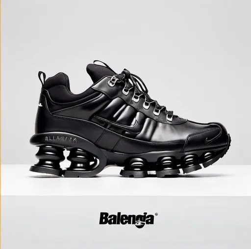 Prompt: Balenciaga xpander + nike shox boots with Rope laces. Timberland sole