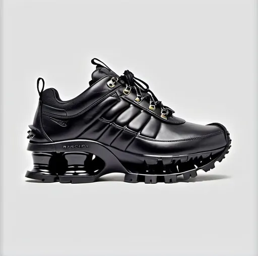 Prompt: Balenciaga xpander + nike shox boots with Rope laces. Timberland sole