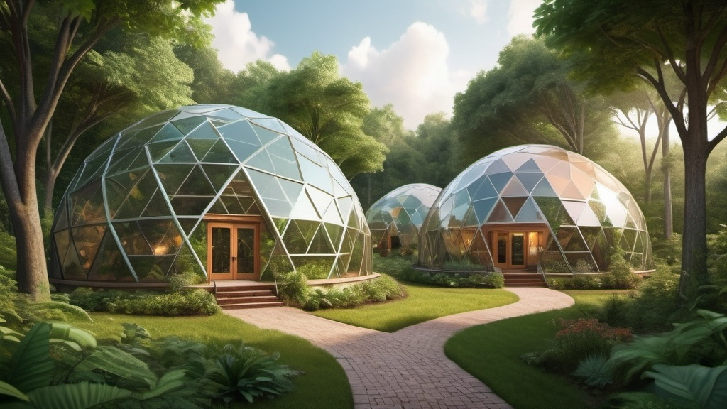 Prompt: geodesic dome community in forest
