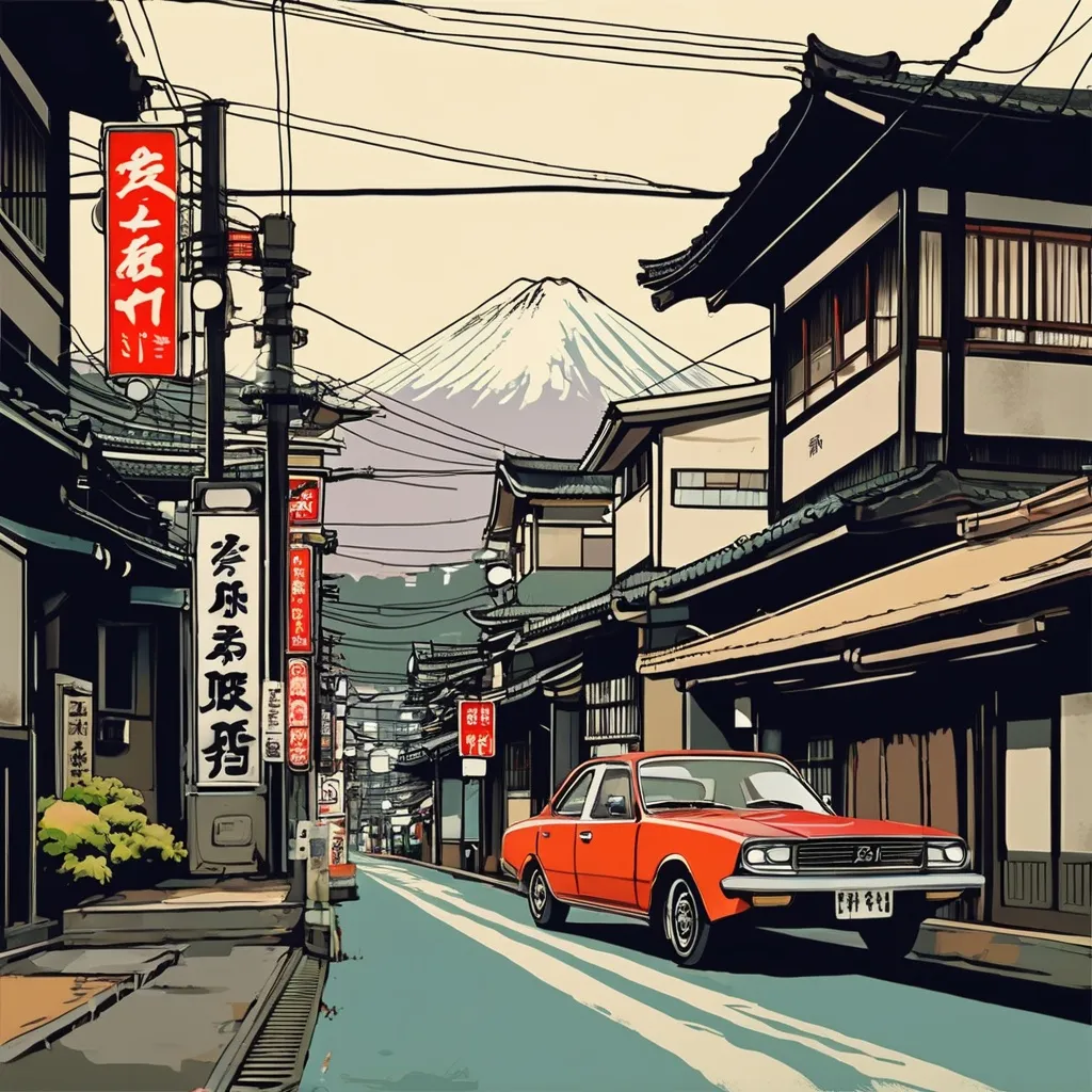 Prompt: A retro paint of a retro japanese city 