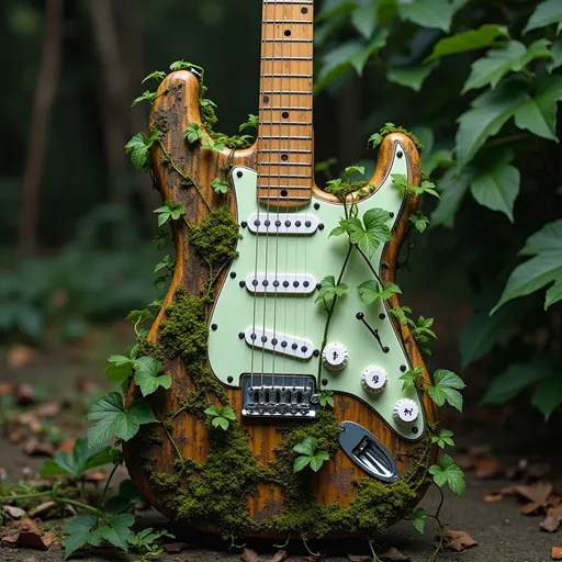 Prompt: a stratocaster with vines literally growing out of it