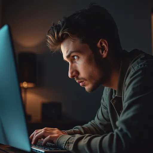 Prompt: Man looking angrily at computer