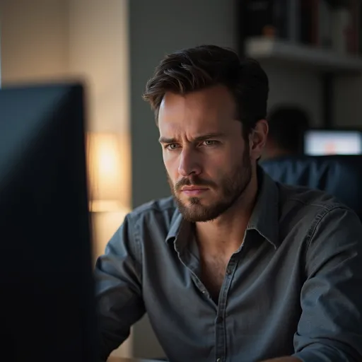 Prompt: Man looking angrily at computer