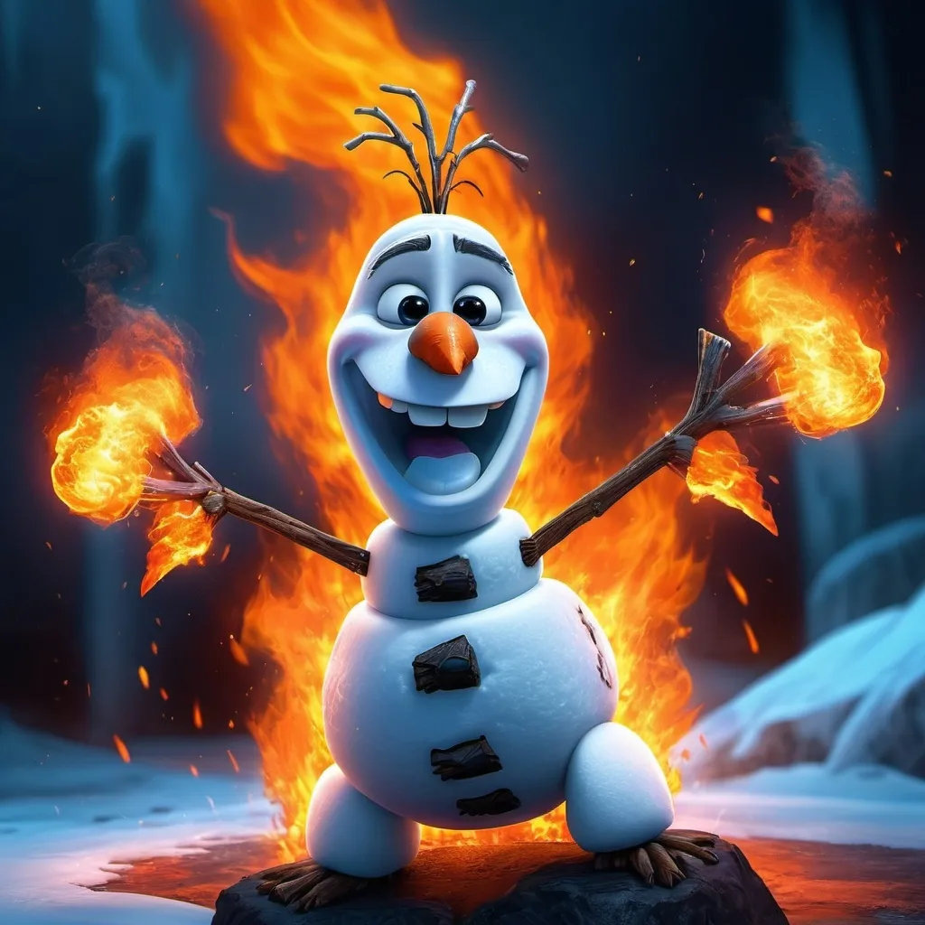 Prompt: Olaf with fire power